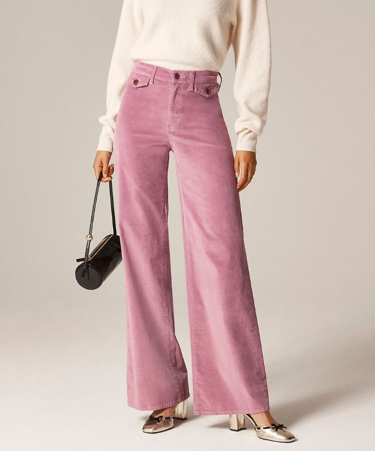 J.Crew wide-leg pink velvet trousers
