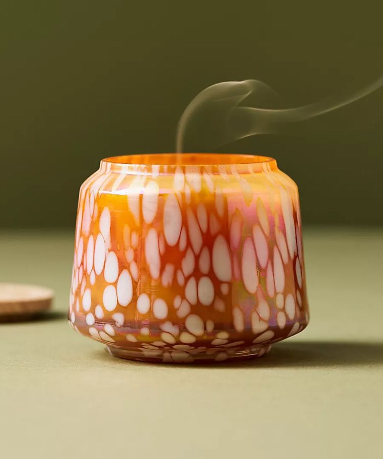 Small White Birch & Pumpkin mini candle in a simple glass jar.