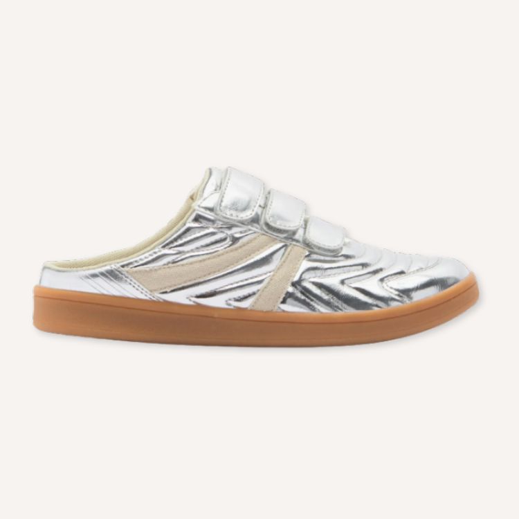 Steve Madden Magik Sneaker Mule with a silver metallic finish.