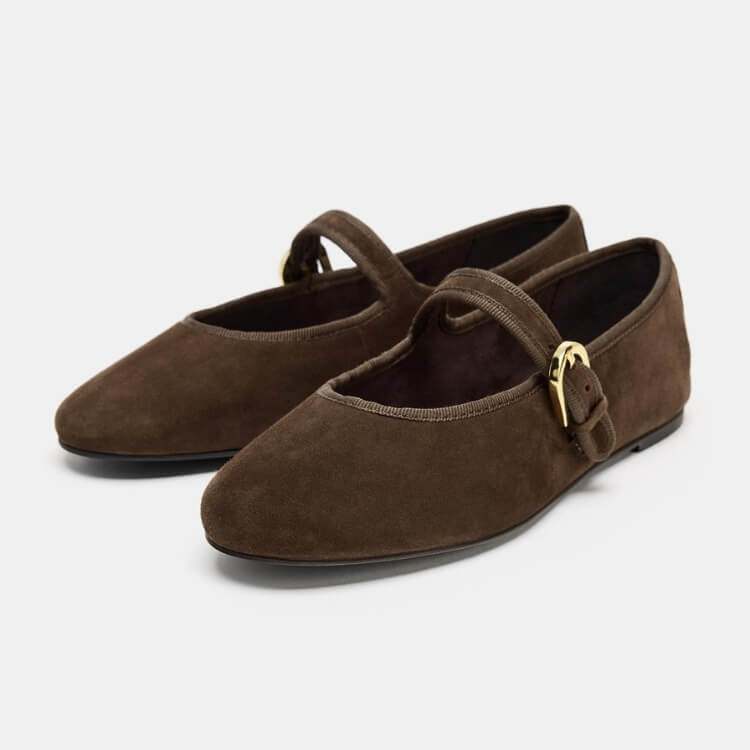 Zara Suede Ballet Flats in a rich autumnal texture.