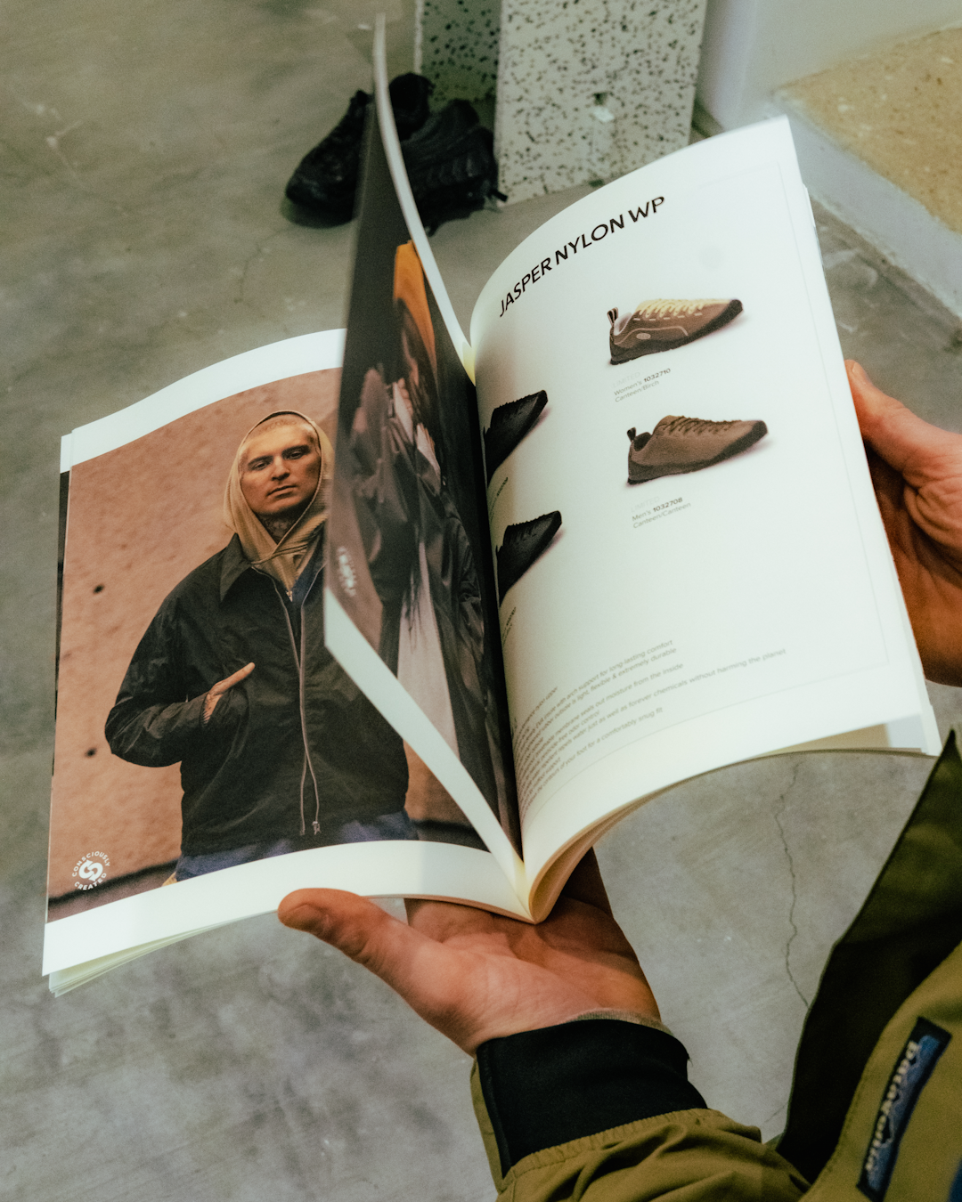 Extreme close-up of the faux animal-hide material on the upper of a Jasper Zionic.