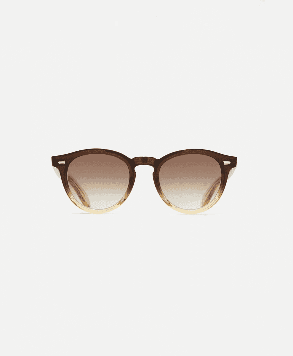 Brown-tinted gradient sunglasses with a round frame on a white background.