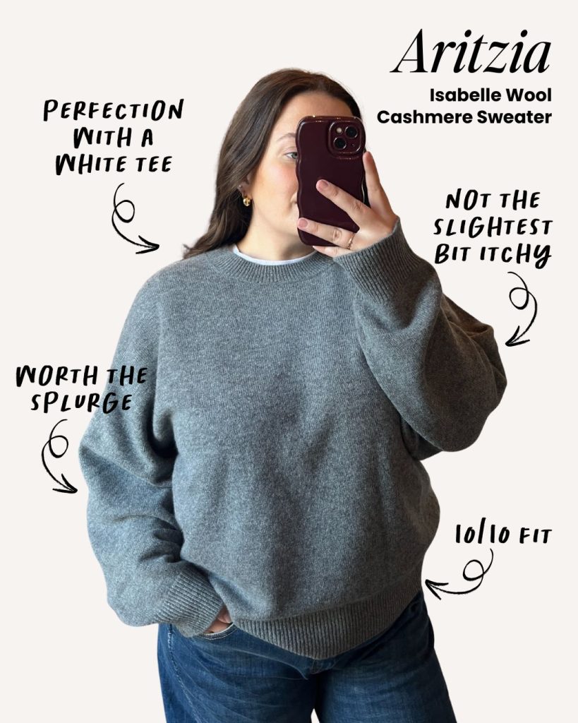 Lifestyle photo of the Aritzia Isabelle wool-cashmere sweater.