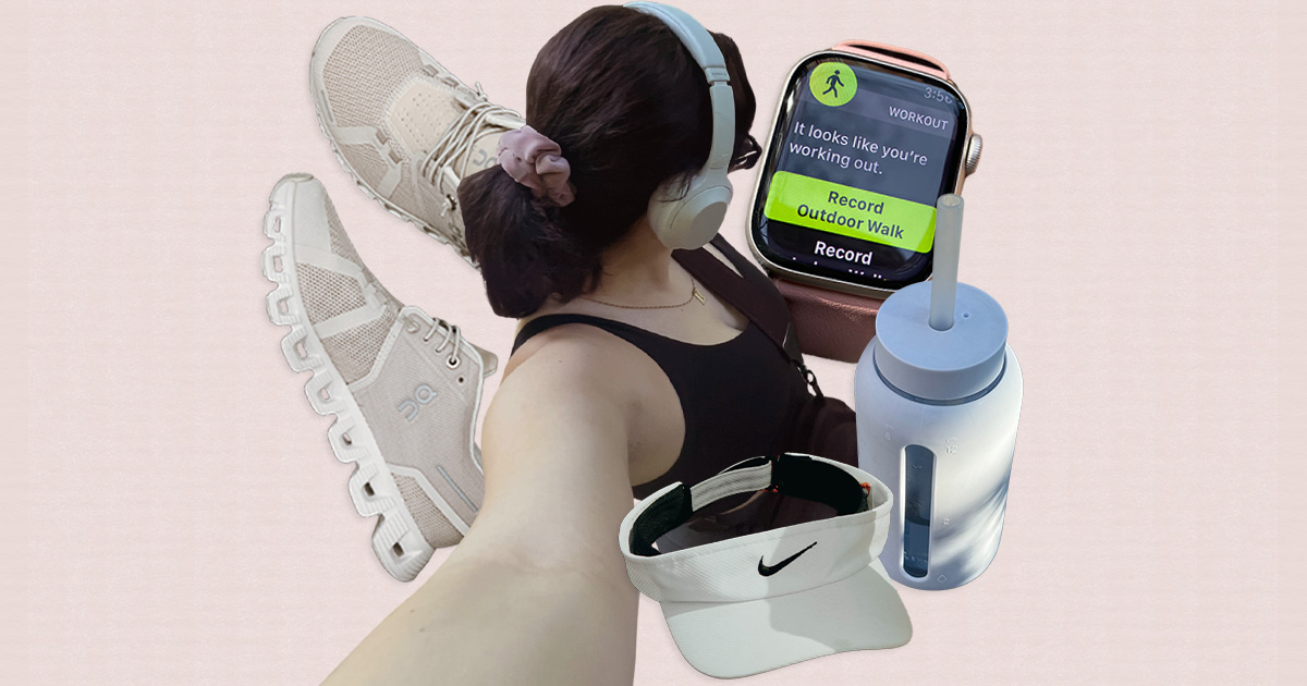 A fitness lifestyle shot of a woman in activewear beginning her treadmill session.