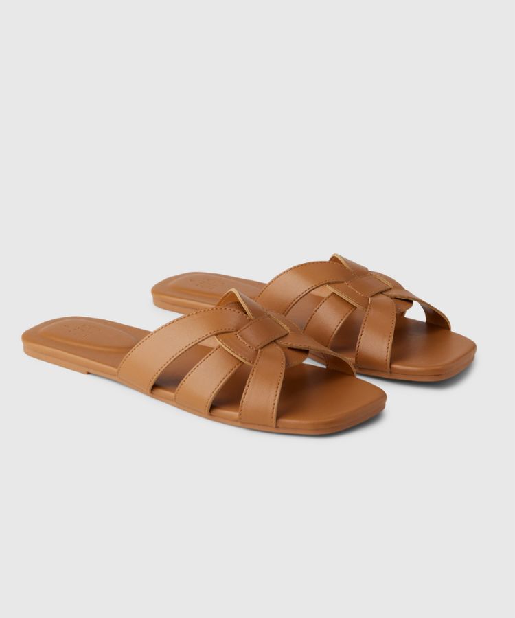 Tan vegan leather cross strap sandals from GAP.