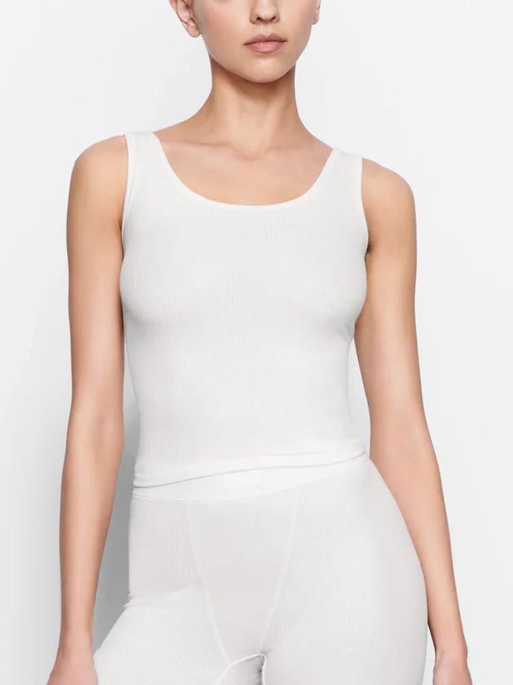 Skims Soft Lounge Tank Top in white.