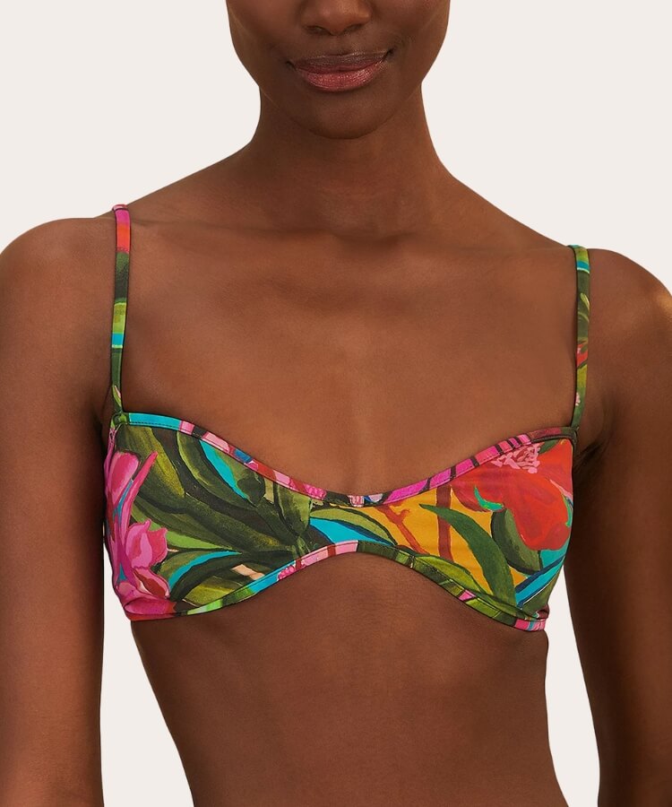 FARM Rio Floral Bikini Top with a vintage-inspired botanical print.