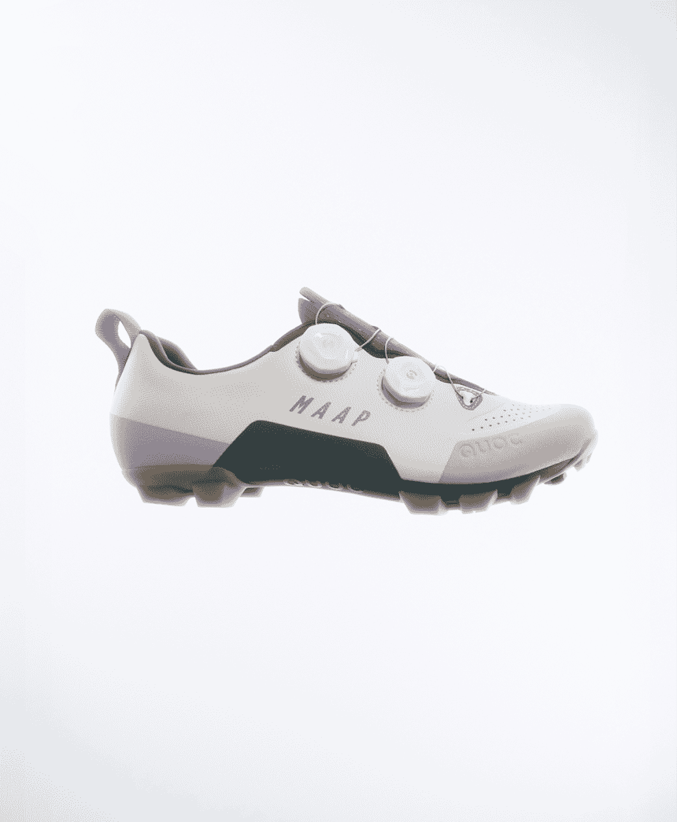 A white MAAP x QUOC Gran Tourer XC cycling shoe in profile against a clean white background.
