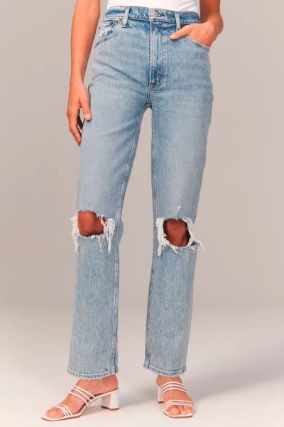 Abercrombie 90s high-rise straight-leg jeans in a classic wash.