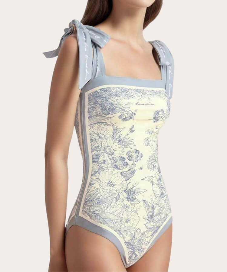 Floral print reversible one-piece swimsuit