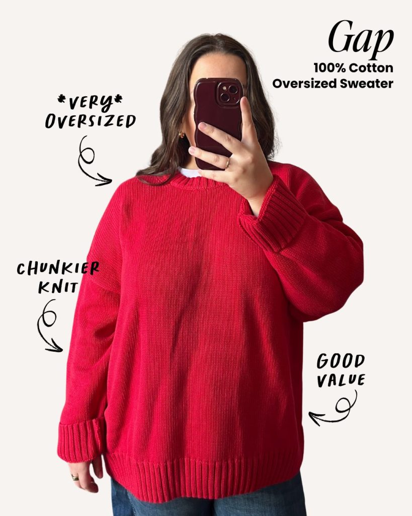A lifestyle fit photo of the Gap cotton oversized sweater.