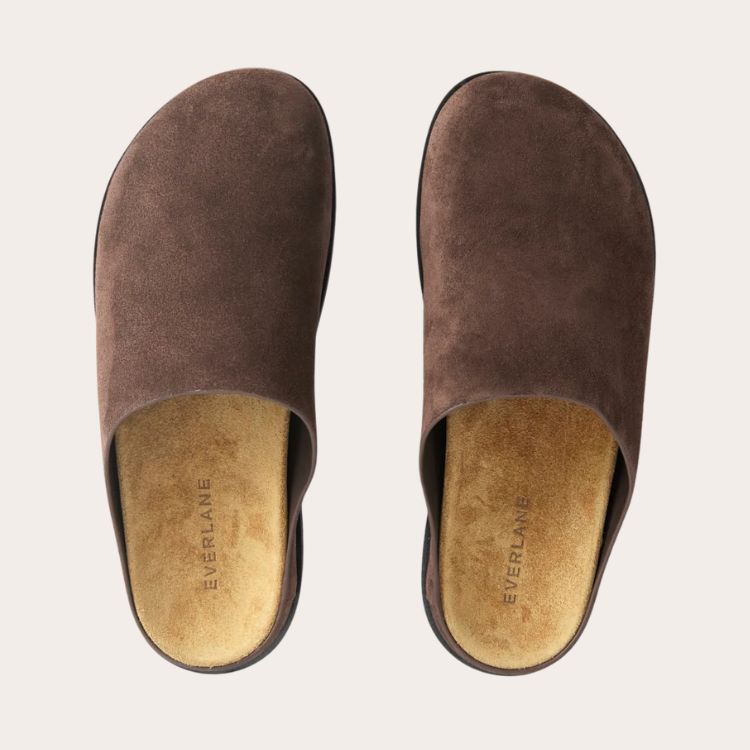 Everlane Suede Clog with a sleek, buckle-free design.