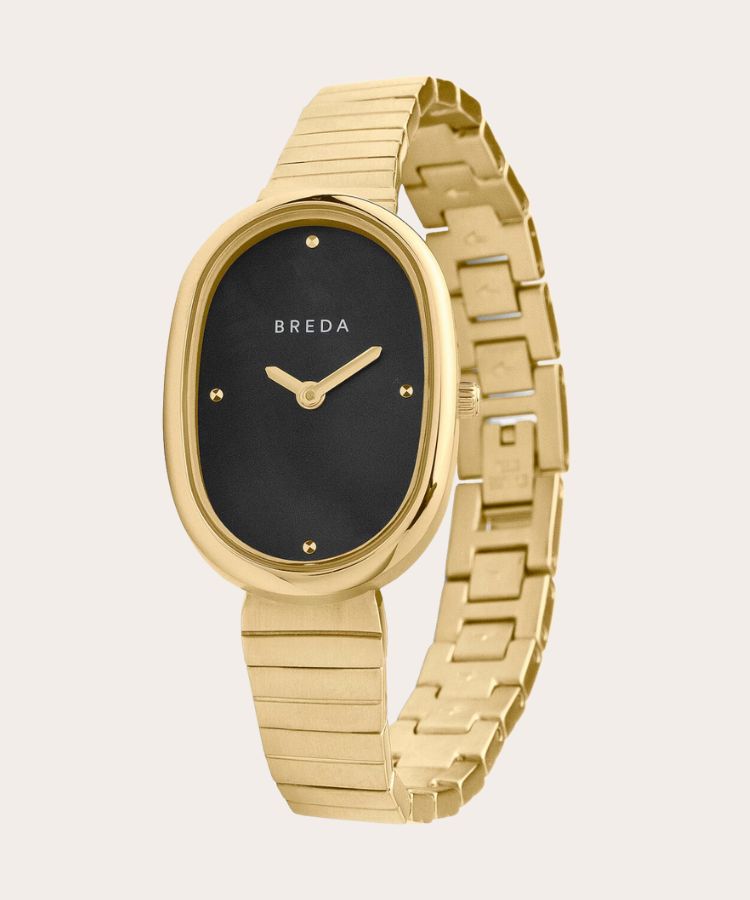 Gold-tone watch with a slim band by Breda.