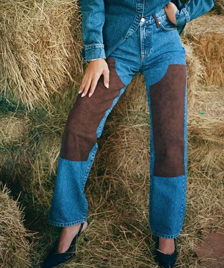The Good Denim Faux Suede Straight Leg Jeans.